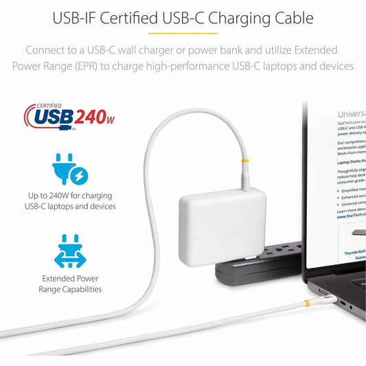 StarTech.com 6ft White USB-C Charging and Data Transfer Cable, 240W PD EPR, USB 2.0 for MacBook Pro M3 Pro/M3 Max