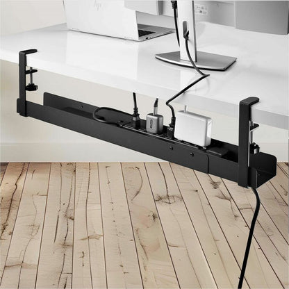 StarTech.com Under Desk Cable Management Tray, Length Adjustable, Clamp-On Installation, Black