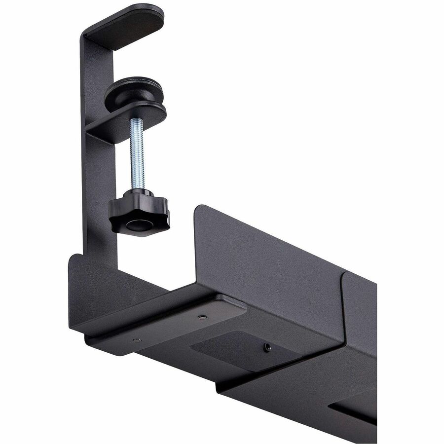 StarTech.com Under Desk Cable Management Tray, Length Adjustable, Clamp-On Installation, Black