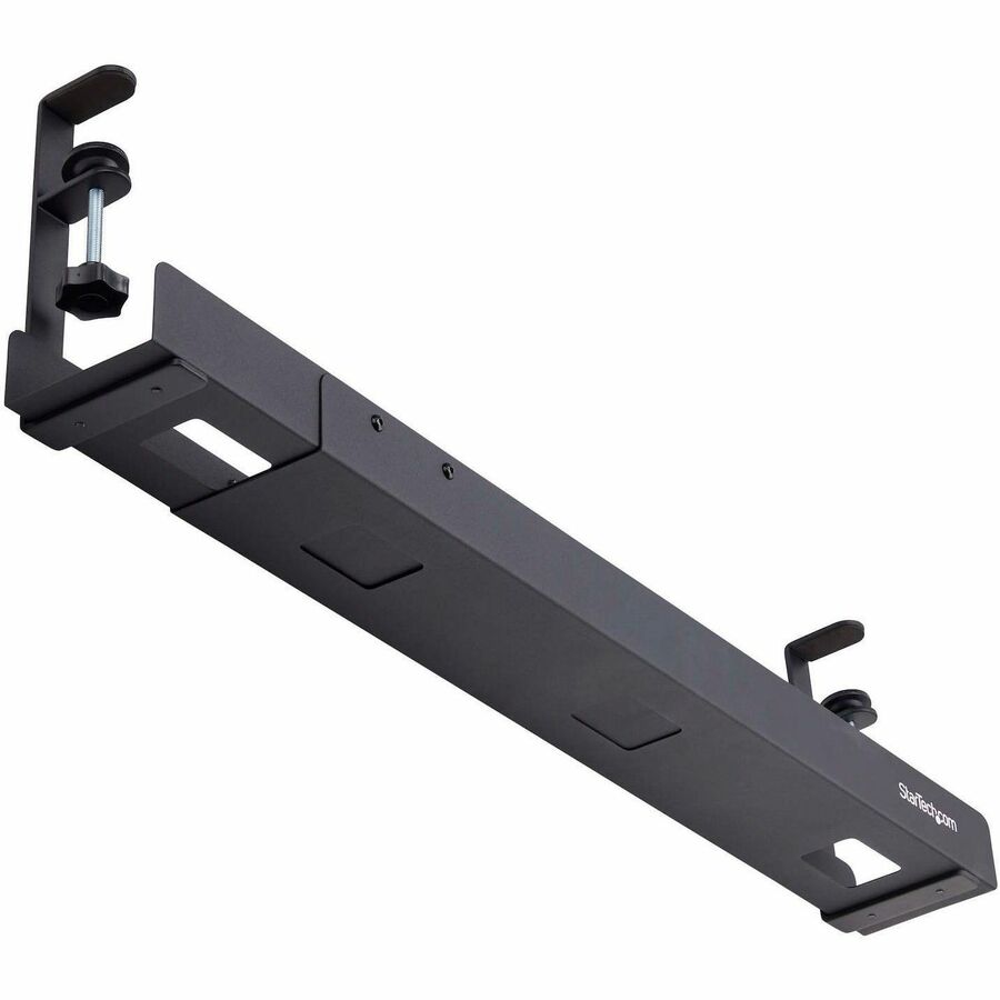 StarTech.com Under Desk Cable Management Tray, Length Adjustable, Clamp-On Installation, Black
