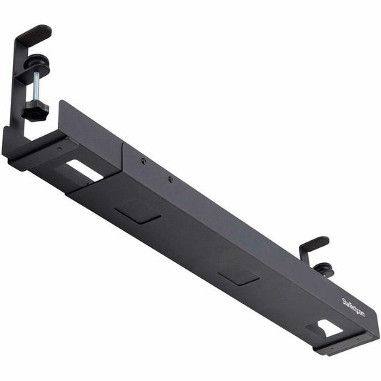 StarTech.com Under Desk Cable Management Tray, Length Adjustable, Clamp-On Installation, Black