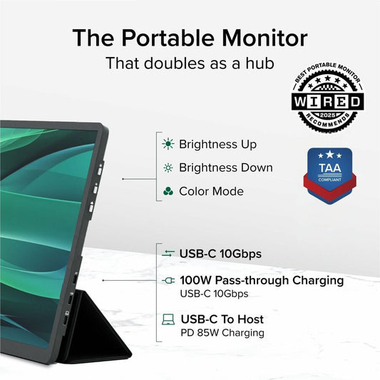Plugable USB-C Portable Monitor 15.6 Inch with 100W Pass-Through Charging and IPS Display