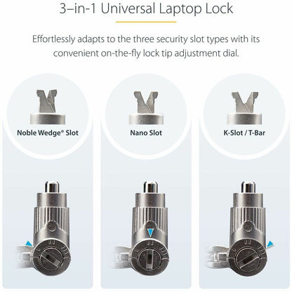 StarTech.com 3-in-1 Universal Laptop Lock with 6.6ft Cut-Resistant Cable and Master Keyed Lock
