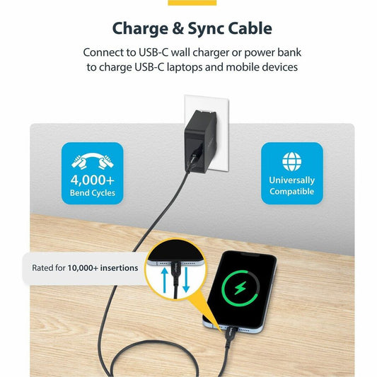 StarTech.com USB-C Data Transfer and Charging Cable (USB2CC3MBKE) – Supports 60W Power Delivery, 3ft Length