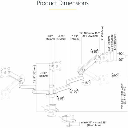 StarTech.com Triple Monitor Desk Mount for Up to 27-Inch Screens, VESA 75x75/100x100, Tool-Less Adjustments, C-Clamp or Grommet Mount