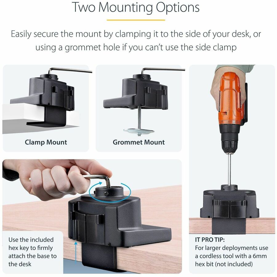StarTech.com Triple Monitor Desk Mount for Up to 27-Inch Screens, VESA 75x75/100x100, Tool-Less Adjustments, C-Clamp or Grommet Mount