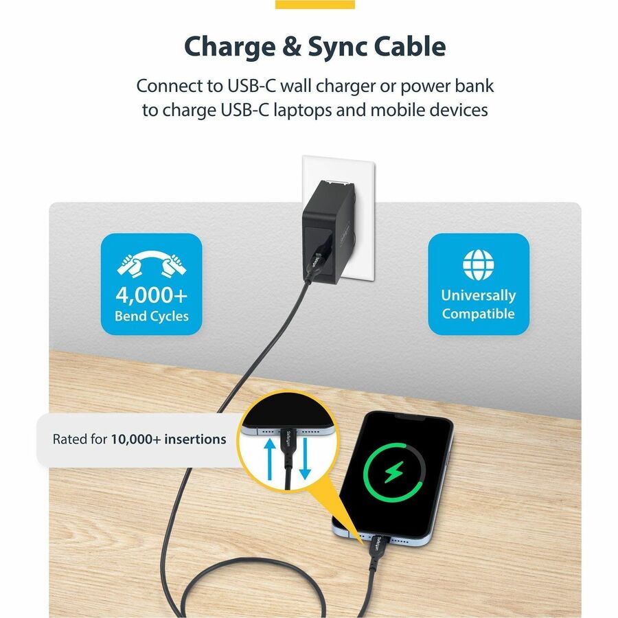 StarTech.com 6ft USB-C Data Transfer Cable with 60W Power Delivery and TPE Jacket