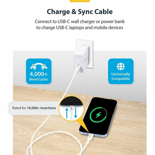 StarTech.com 6ft White USB-C Charging and Data Transfer Cable (Part #USB2CC6FWHE)