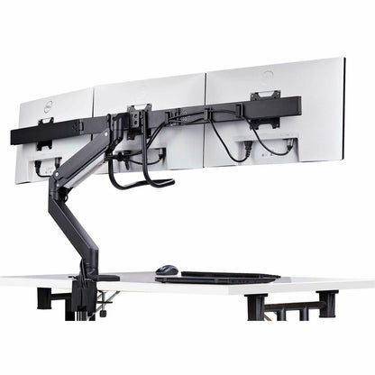 StarTech.com Crossbar Triple Monitor Desk Mount for 27-inch Displays with VESA Compatibility, Tool-Free Adjustments, and C-Clamp or Grommet Mounting
