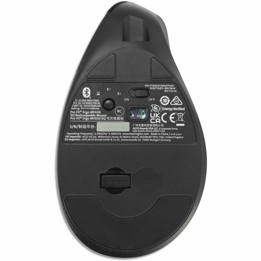 Kensington Pro Fit Ergo MY630 EQ Rechargeable Vertical Mouse with Bluetooth 5.4 & USB-C Charging