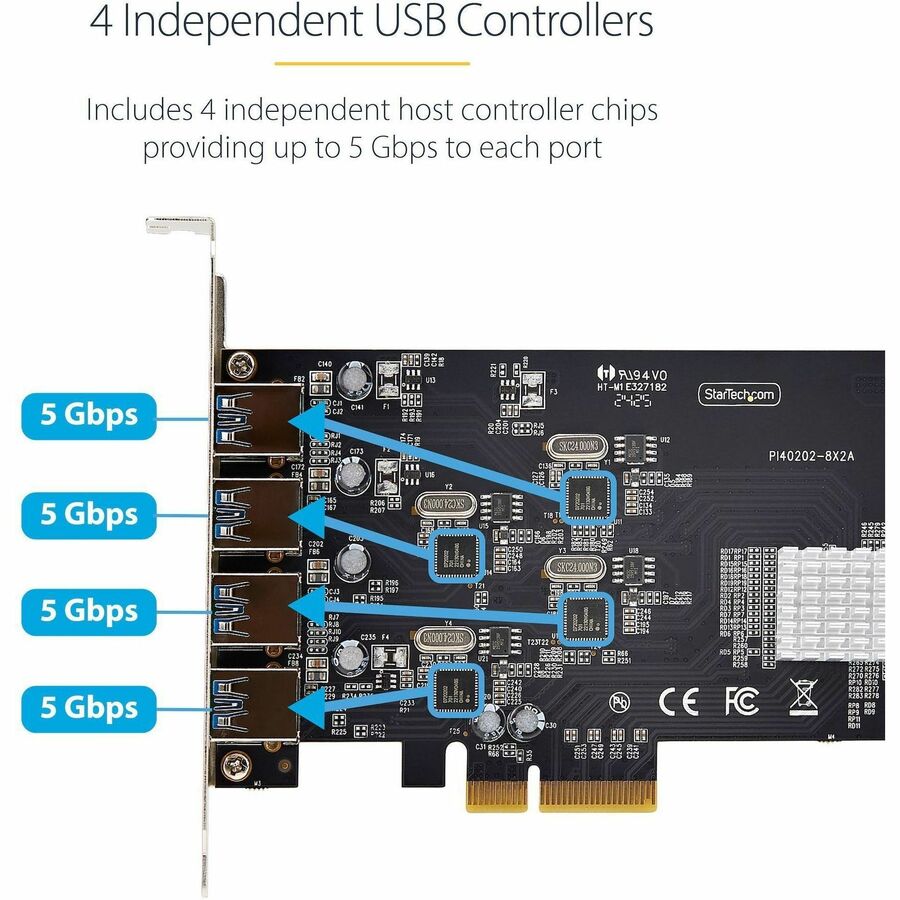 StarTech.com 4-Port USB PCIe Expansion Card with 5Gbps USB 3.2 Ports and Independent Controllers