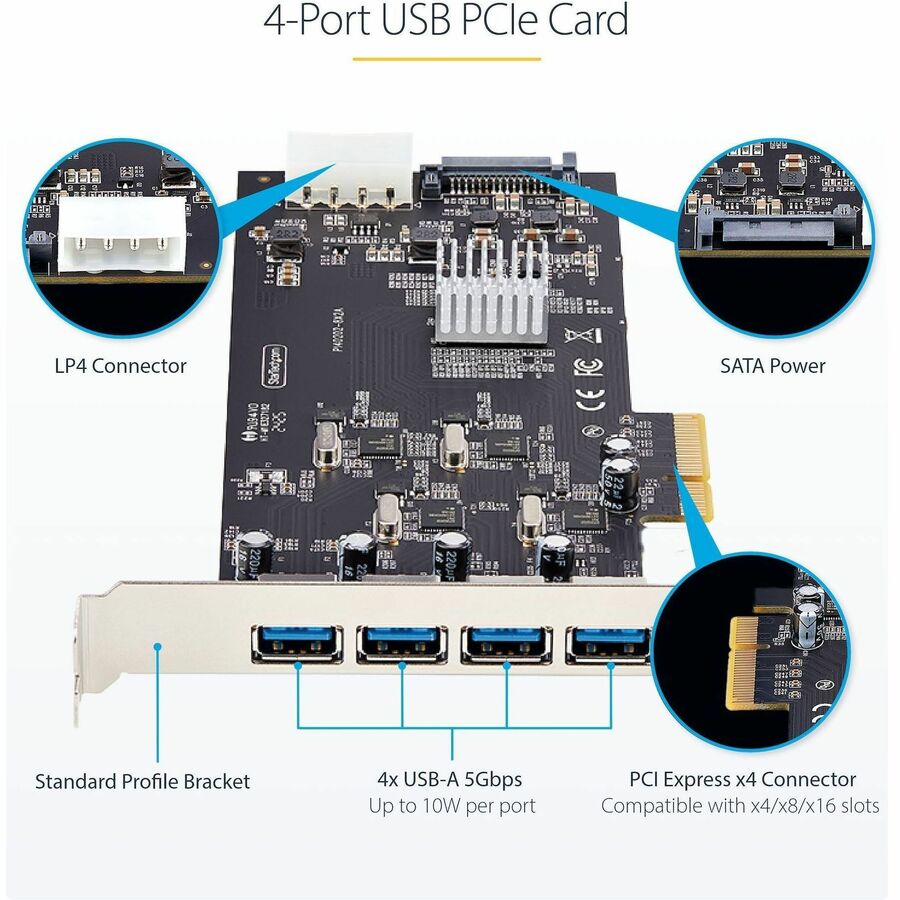 StarTech.com 4-Port USB PCIe Expansion Card with 5Gbps USB 3.2 Ports and Independent Controllers