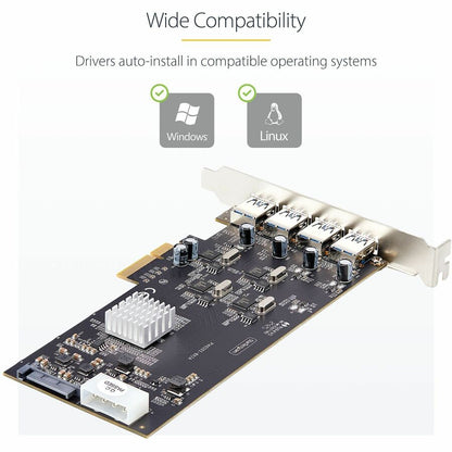 StarTech.com 4-Port USB PCIe Expansion Card with 5Gbps USB 3.2 Ports and Independent Controllers