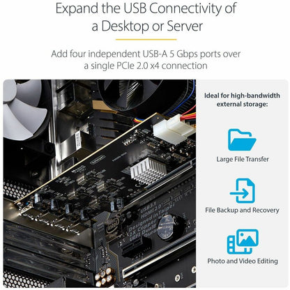 StarTech.com 4-Port USB PCIe Expansion Card with 5Gbps USB 3.2 Ports and Independent Controllers