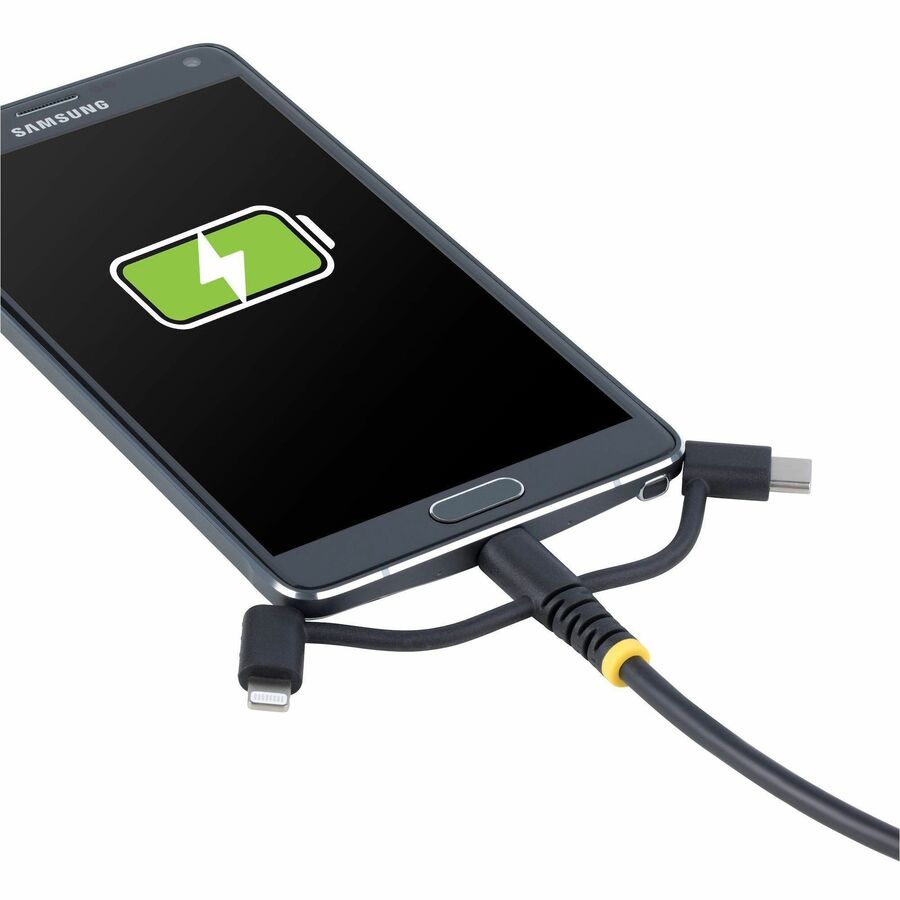 StarTech.com 3.3ft Rugged USB Multi Charging Cable with Lightning, Micro-USB, and USB-C - Apple MFi Certified