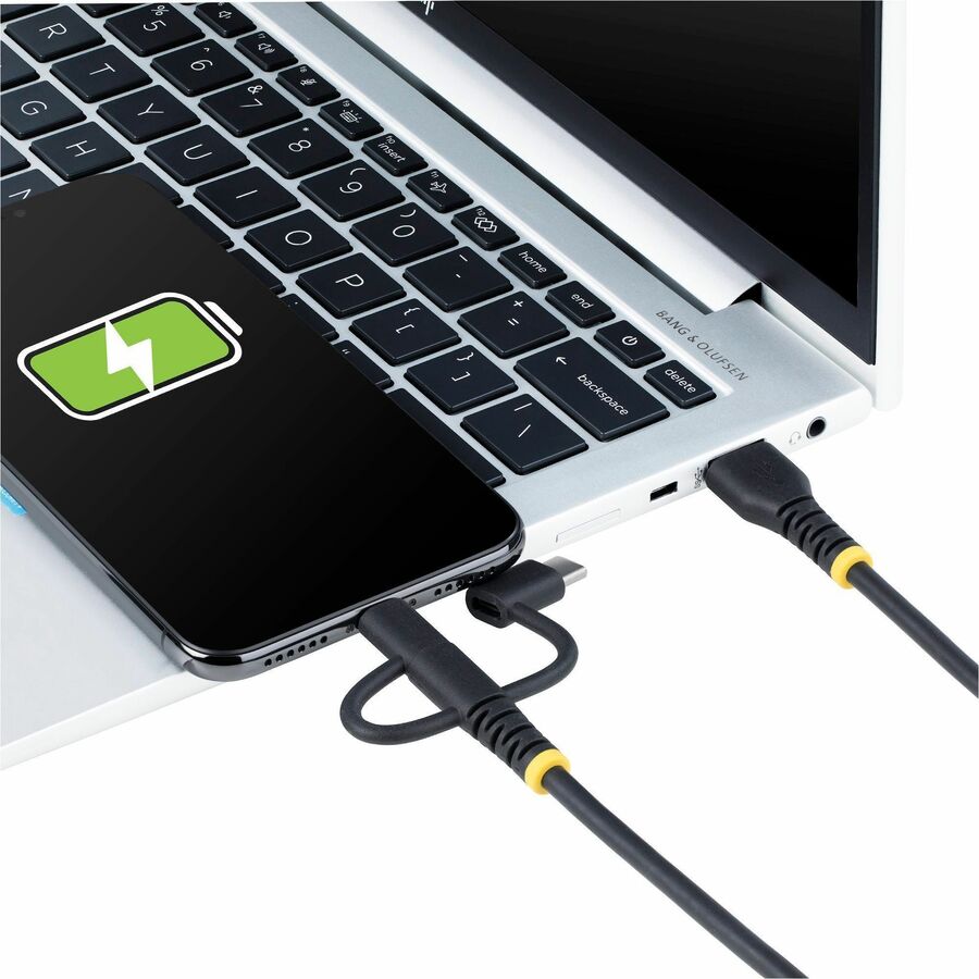 StarTech.com 3.3ft Rugged USB Multi Charging Cable with Lightning, Micro-USB, and USB-C - Apple MFi Certified