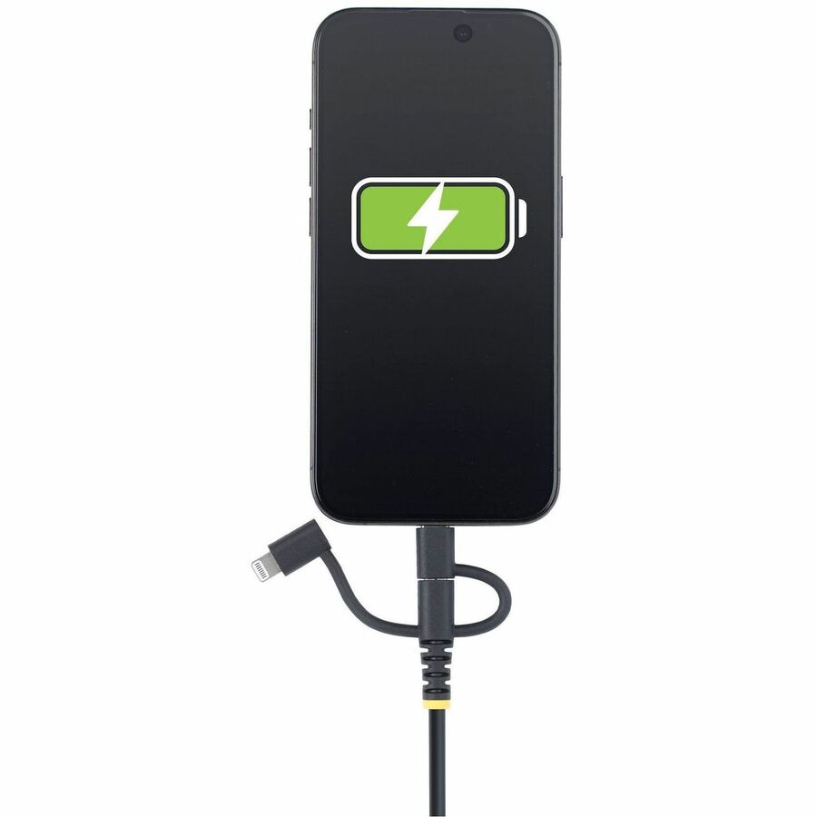 StarTech.com 3.3ft Rugged USB Multi Charging Cable with Lightning, Micro-USB, and USB-C - Apple MFi Certified