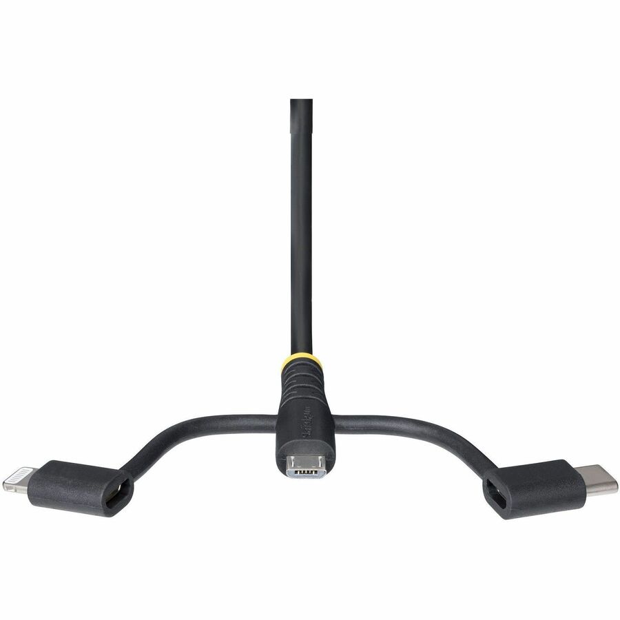 StarTech.com 3.3ft Rugged USB Multi Charging Cable with Lightning, Micro-USB, and USB-C - Apple MFi Certified