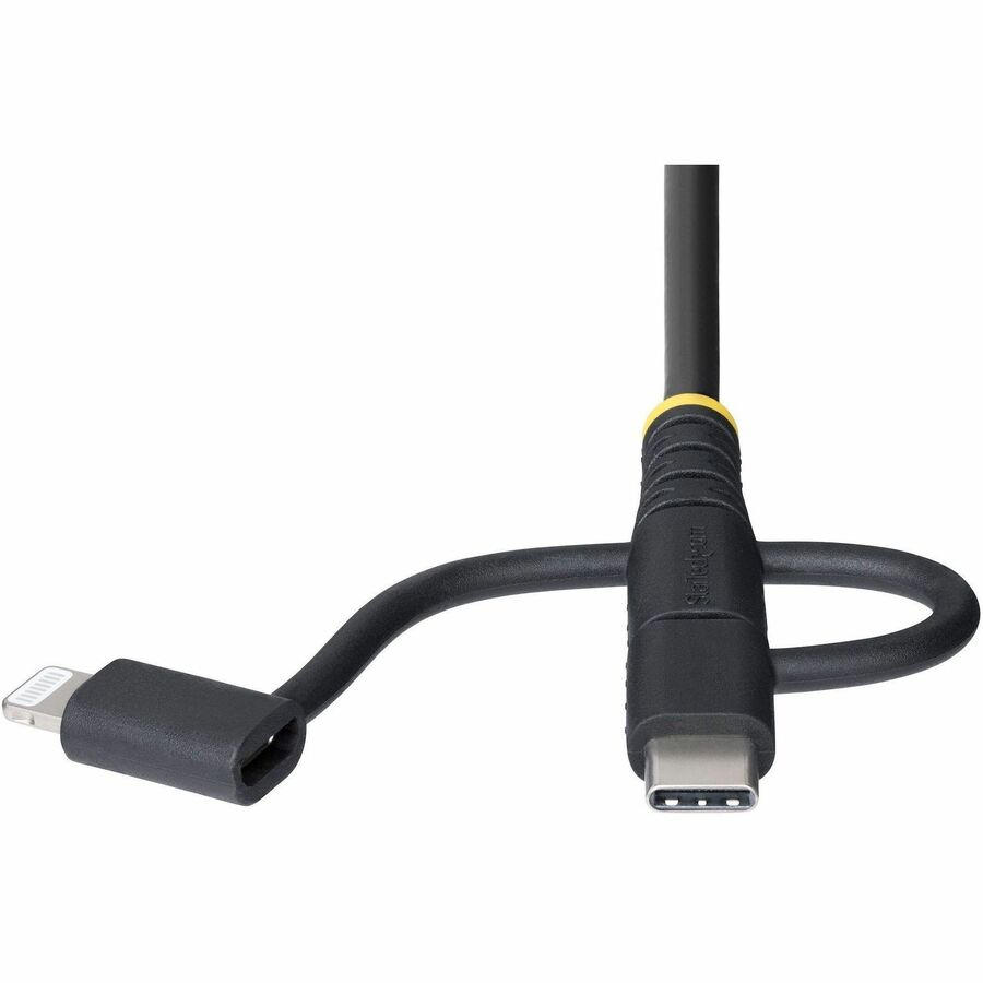 StarTech.com 3.3ft Rugged USB Multi Charging Cable with Lightning, Micro-USB, and USB-C - Apple MFi Certified