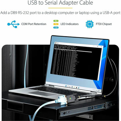StarTech.com 6.6ft USB to Serial Adapter Cable with COM Retention and FTDI Chip - DB9 RS-232, Interchangeable DB9 Screws/Nuts for Windows, macOS, Linux