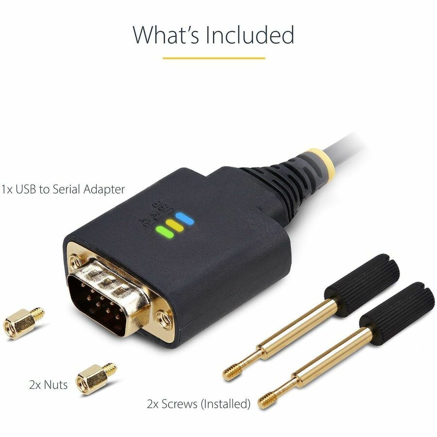 StarTech.com 6.6ft USB to Serial Adapter Cable with COM Retention and FTDI Chip - DB9 RS-232, Interchangeable DB9 Screws/Nuts for Windows, macOS, Linux