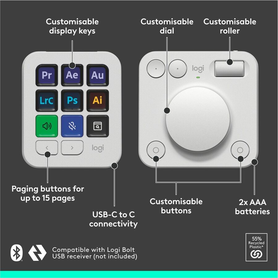 Logitech MX Creative Console Keypad & Dial – Programmable Backlit Keys and Precision Control for Creative Professionals