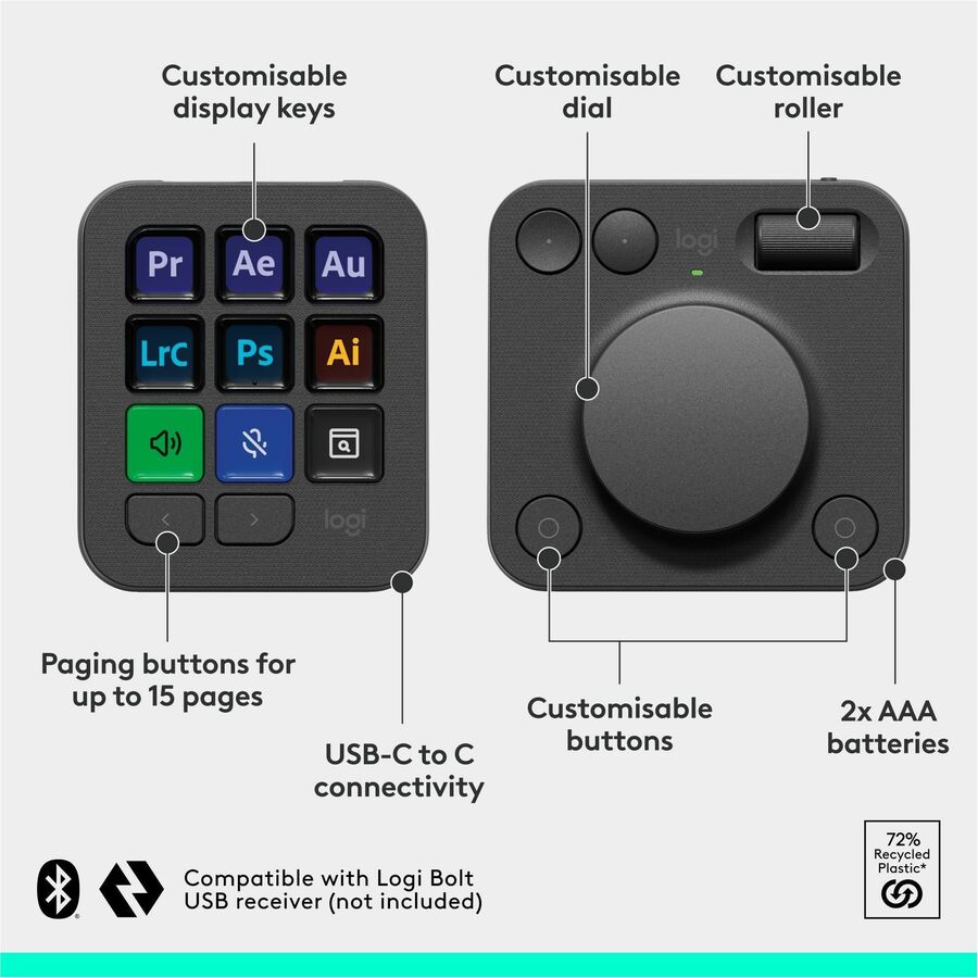 Logitech MX Creative Console Keypad & Dial – Programmable Customizable Control for Creative Professionals