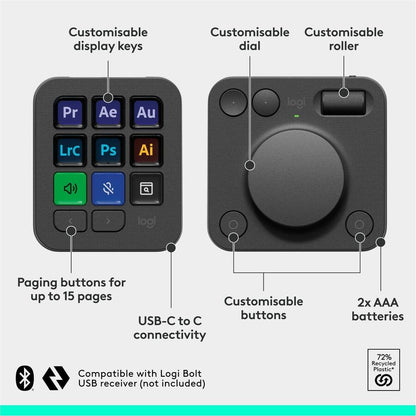Logitech MX Creative Console Keypad & Dial – Programmable Customizable Control for Creative Professionals