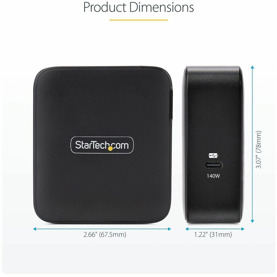 StarTech.com 140W USB-C GaN Wall Charger with USB-IF Certification and 6ft USB-C Cable