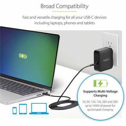 StarTech.com 140W USB-C GaN Wall Charger with USB-IF Certification and 6ft USB-C Cable