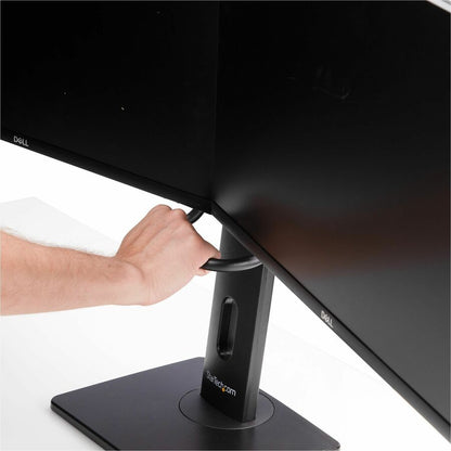 StarTech.com Crossbar Dual Monitor Desk Stand for 27-Inch Screens, Max Capacity 26.4 lb, VESA Mount 75x75/100x100, Toolless Height Adjustment