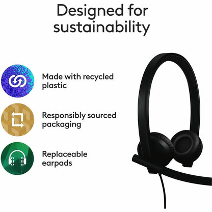 Logitech H570e USB Wired Stereo Headset with Noise-Canceling Microphones and Inline Controls for Microsoft Teams - Black