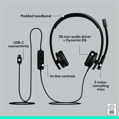 Logitech H570e USB Wired Stereo Headset with Noise-Canceling Microphones and Inline Controls for Microsoft Teams - Black