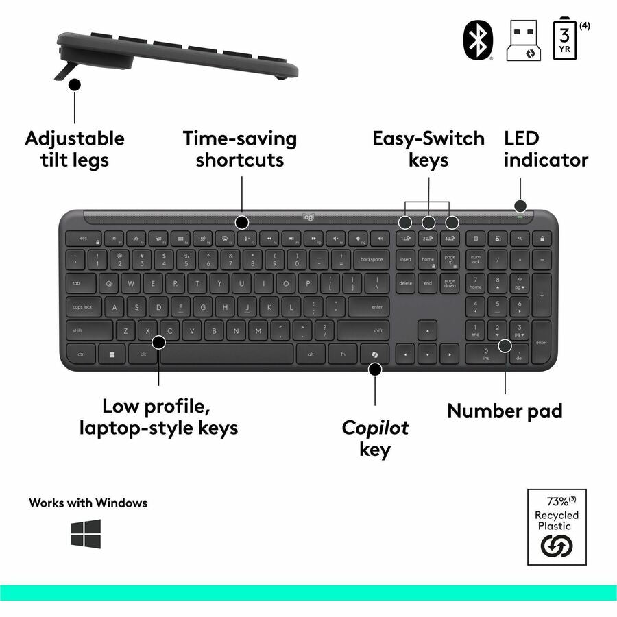 Logitech Signature Slim MK955 Combo for Business with Copilot Key, Wireless Keyboard and Mouse in Graphite