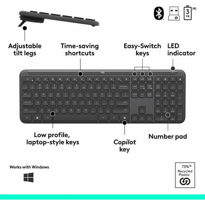 Logitech Signature Slim MK955 Combo for Business with Copilot Key, Wireless Keyboard and Mouse in Graphite