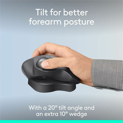 Logitech MX Ergo S Plus Wireless Trackball Mouse with Ergonomic Design, USB-C Rechargeable, Bluetooth & Logi Bolt Connection - Graphite