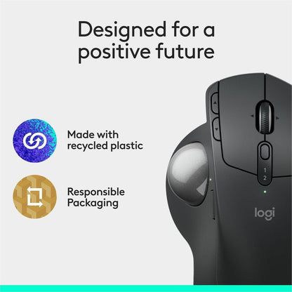 Logitech MX Ergo S Plus Wireless Trackball Mouse with Ergonomic Design, USB-C Rechargeable, Bluetooth & Logi Bolt Connection - Graphite