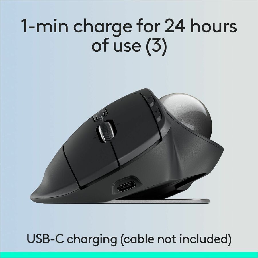 Logitech MX Ergo S Plus Wireless Trackball Mouse with Ergonomic Design, USB-C Rechargeable, Bluetooth & Logi Bolt Connection - Graphite