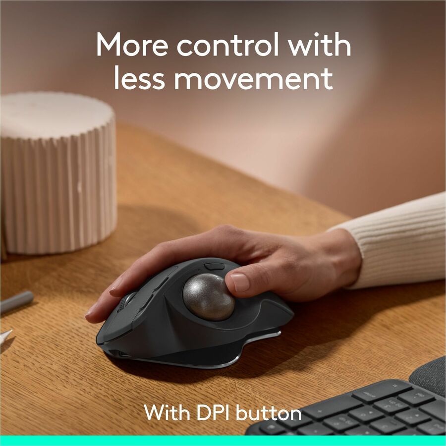 Logitech MX Ergo S Plus Wireless Trackball Mouse with Ergonomic Design, USB-C Rechargeable, Bluetooth & Logi Bolt Connection - Graphite