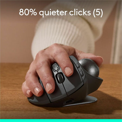 Logitech MX Ergo S Plus Wireless Trackball Mouse with Ergonomic Design, USB-C Rechargeable, Bluetooth & Logi Bolt Connection - Graphite
