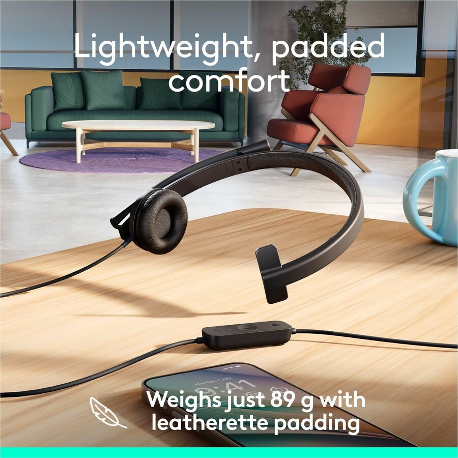 Logitech H570e USB Wired Mono Headset with Noise-Canceling Microphones and Inline Controls