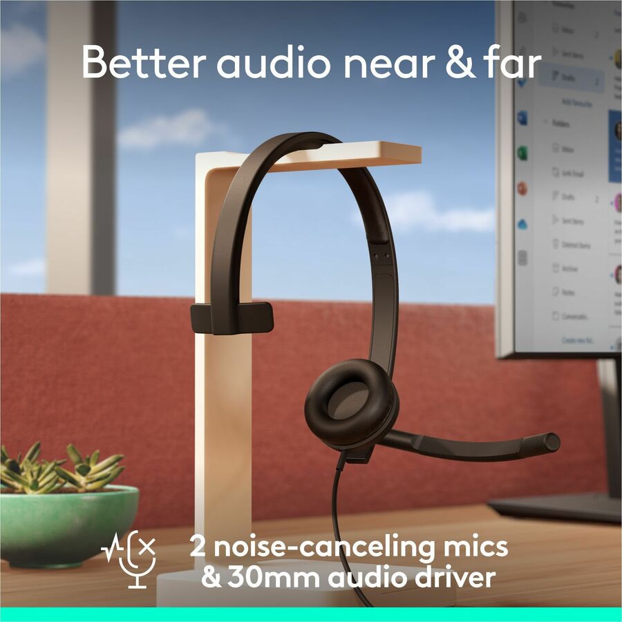 Logitech H570e USB Wired Mono Headset with Noise-Canceling Microphones and Inline Controls