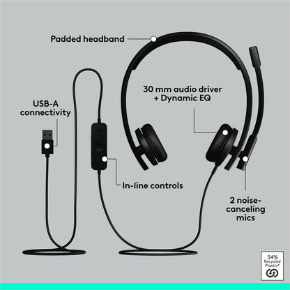 Logitech H570e USB Wired Stereo Headset with Noise-Canceling Microphones and Inline Controls