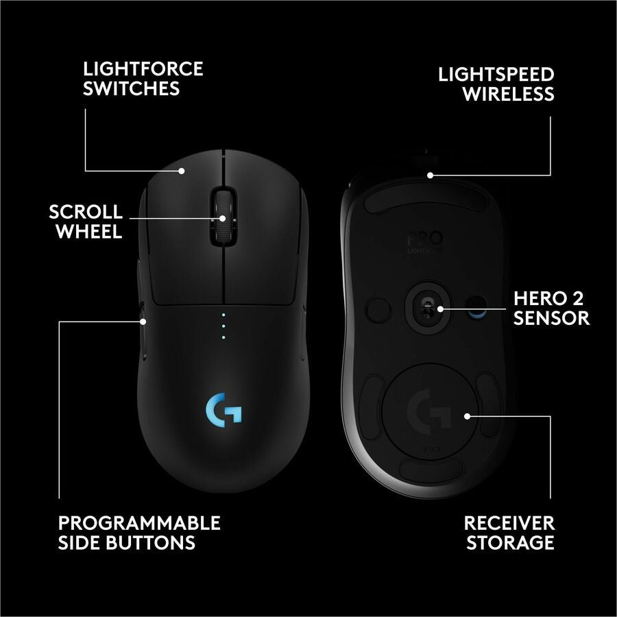 Logitech G PRO 2 LIGHTSPEED Wireless Gaming Mouse - Ambidextrous, 32k DPI, Rechargeable, Black