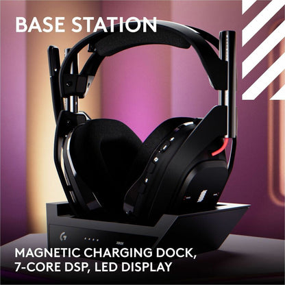 Logitech G Astro A50 (Gen 5) Wireless Gaming Headset with Base Station – PRO-G Graphene Drivers, 3-System Switching, Bluetooth, Black