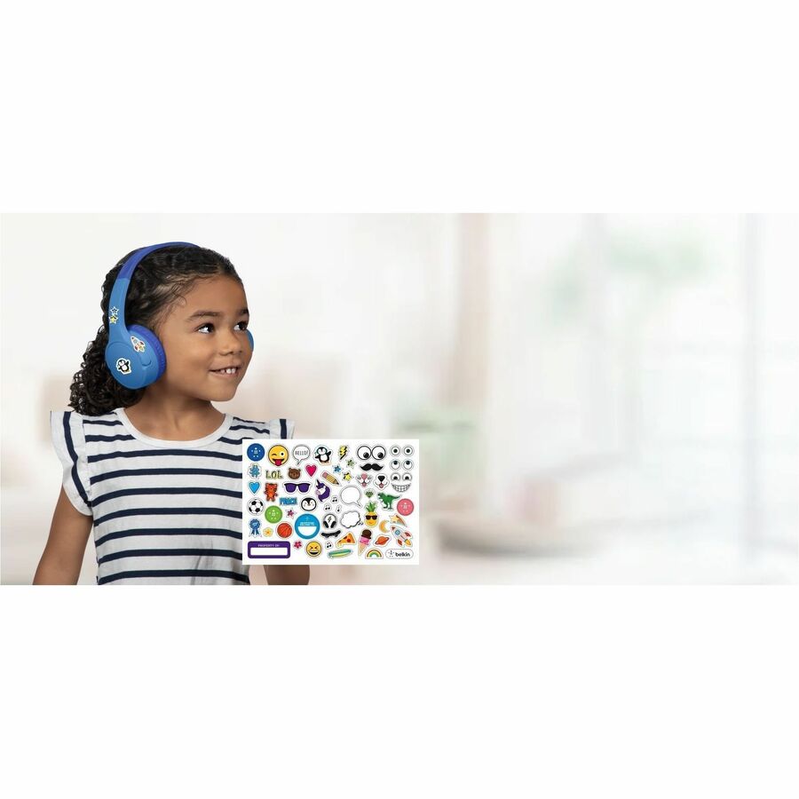 Belkin SoundForm Mini Headset for Kids with Microphone, 85dB Volume Limit, Wireless & Wired Connectivity, Blue