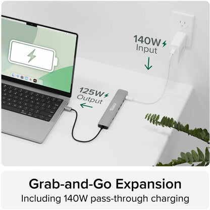 Plugable USB C Hub Multiport Adapter (9-in-1) with 4K HDMI and 140W Power Delivery Charging