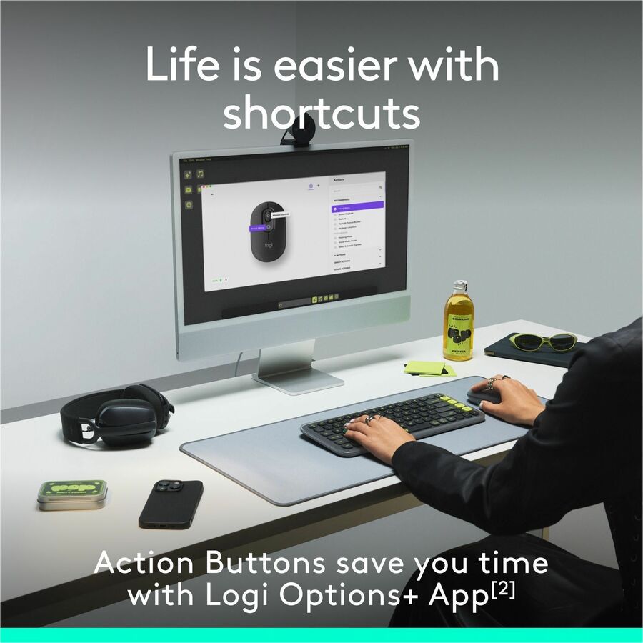 Logitech POP Mouse – Compact Wireless Bluetooth Mouse with Silent Clicks and Easy Device Switching, Lilac