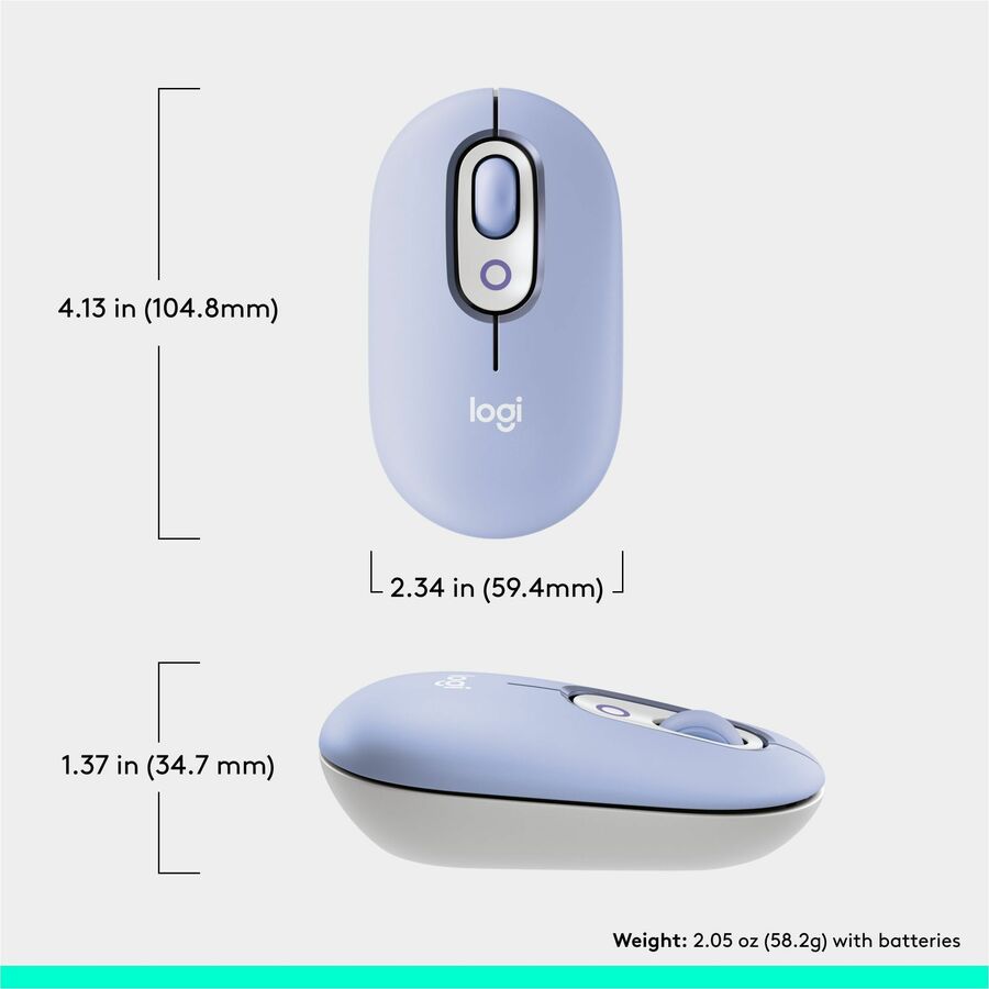 Logitech POP Mouse – Compact Wireless Bluetooth Mouse with Silent Clicks and Easy Device Switching, Lilac