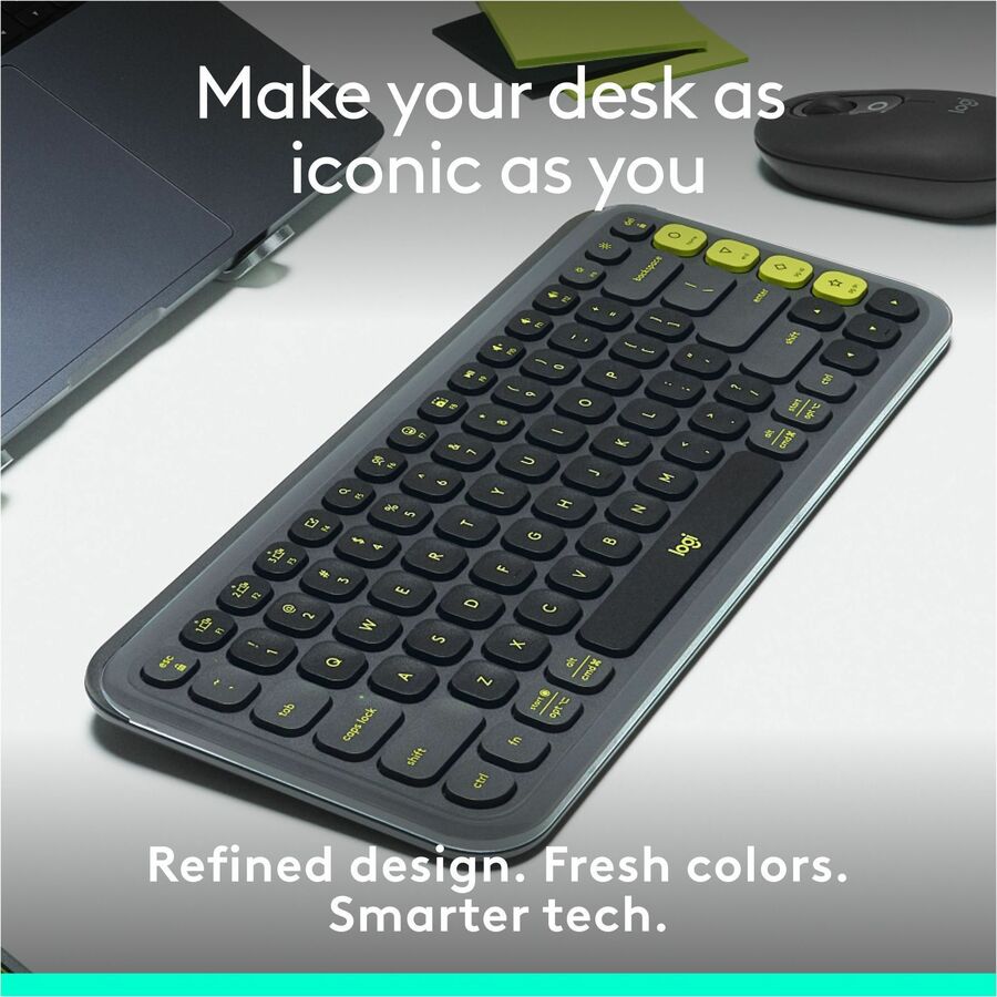 Logitech POP Icon Keys Wireless Bluetooth Keyboard - Comfortable, Programmable Action Keys, Dual-Color Green & Graphite